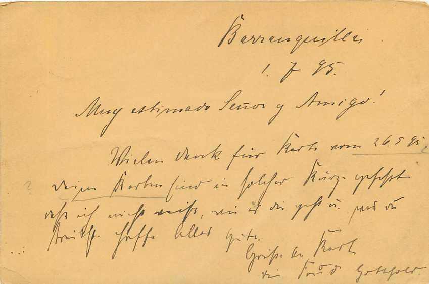 Postal Stationary Entier Postal Colombia 1895 for Germany — Rückseite