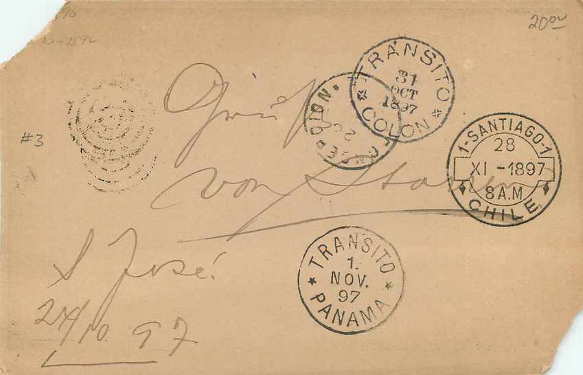 Postal Stationary Entier Postal Costa Rica for Concepcion Chili 1897 — Rückseite