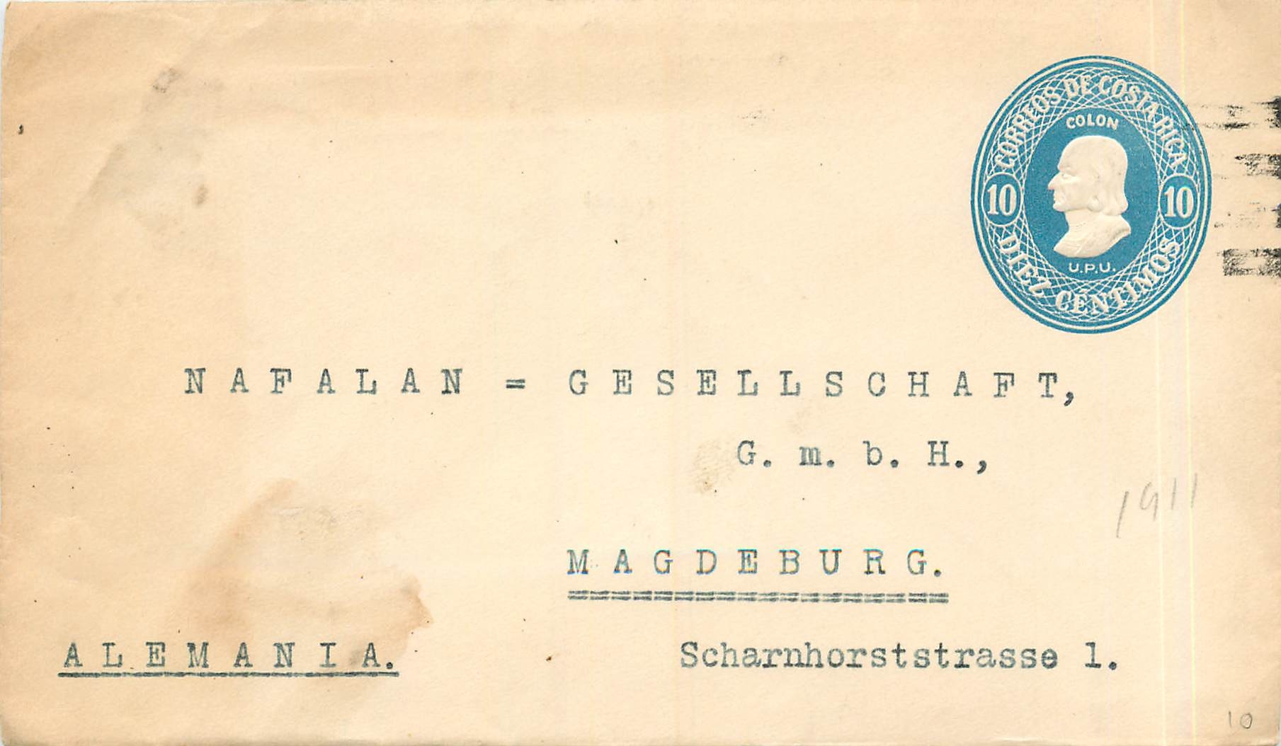 Entier Postal Stationary Costa Rica 10c for Magdeburg