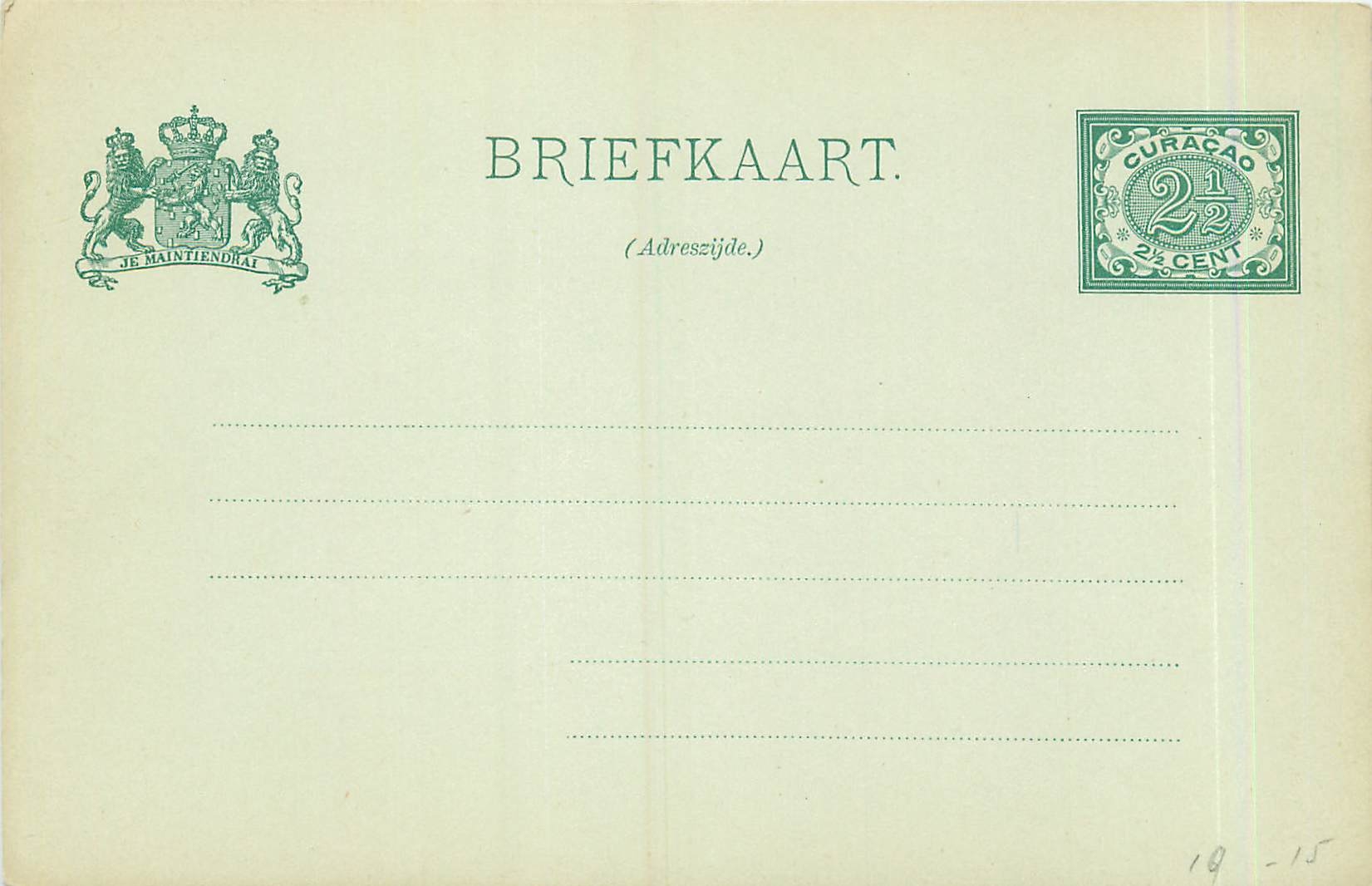 Entier Postal Stationary Curacao 2 1/2c Lion