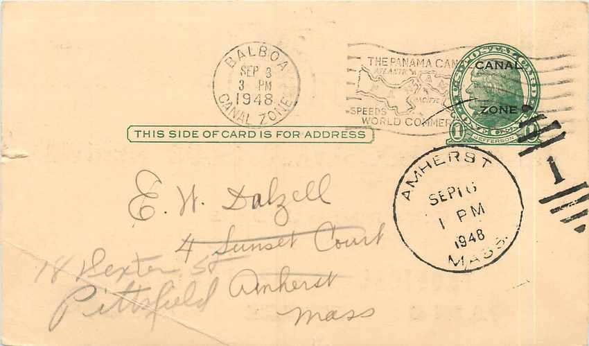 Entier Postal Stationary Panama Canal Zone Amherst 1948