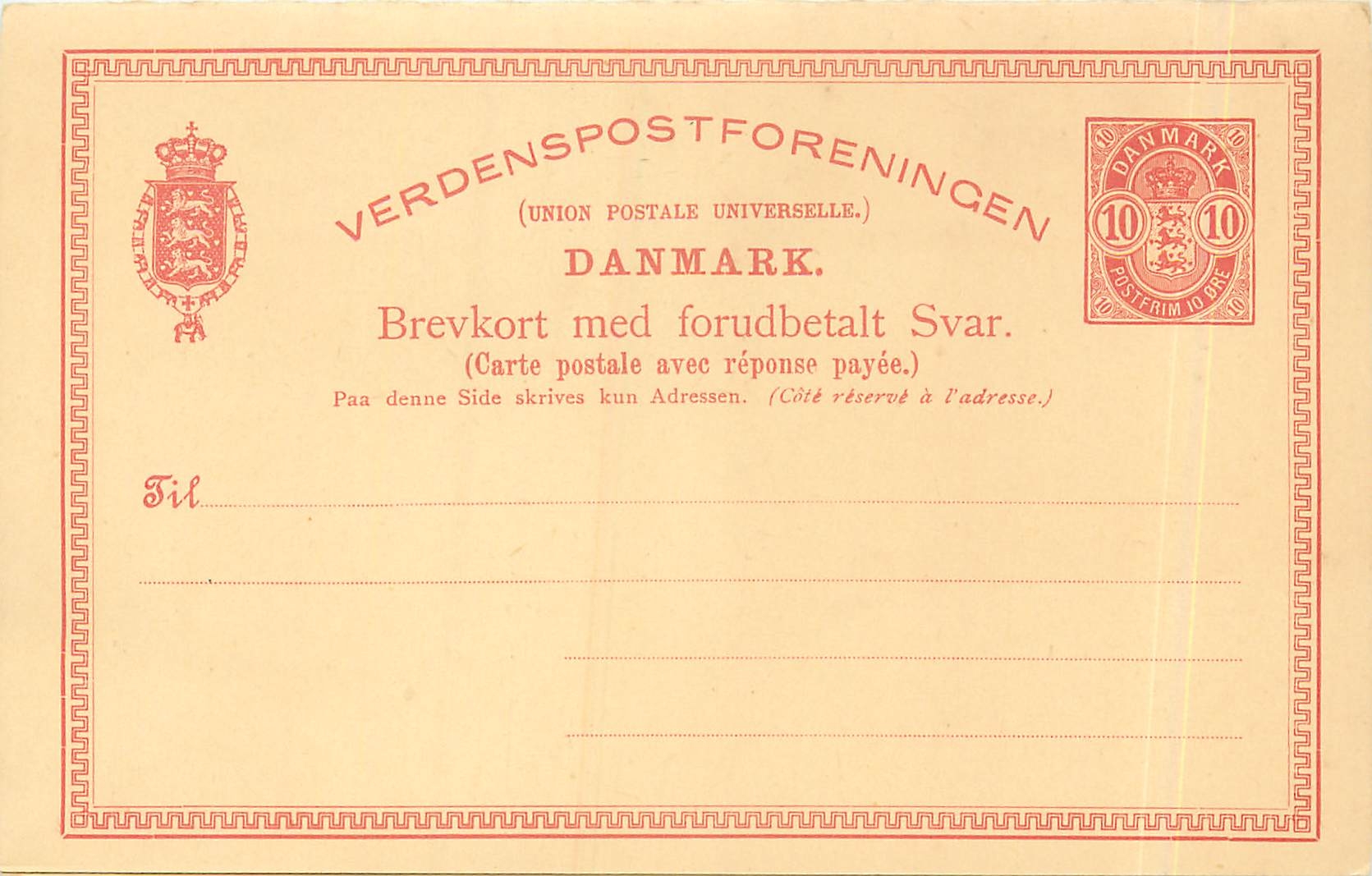 Entier Postal Stationary Denmark  10o Lion with reply card