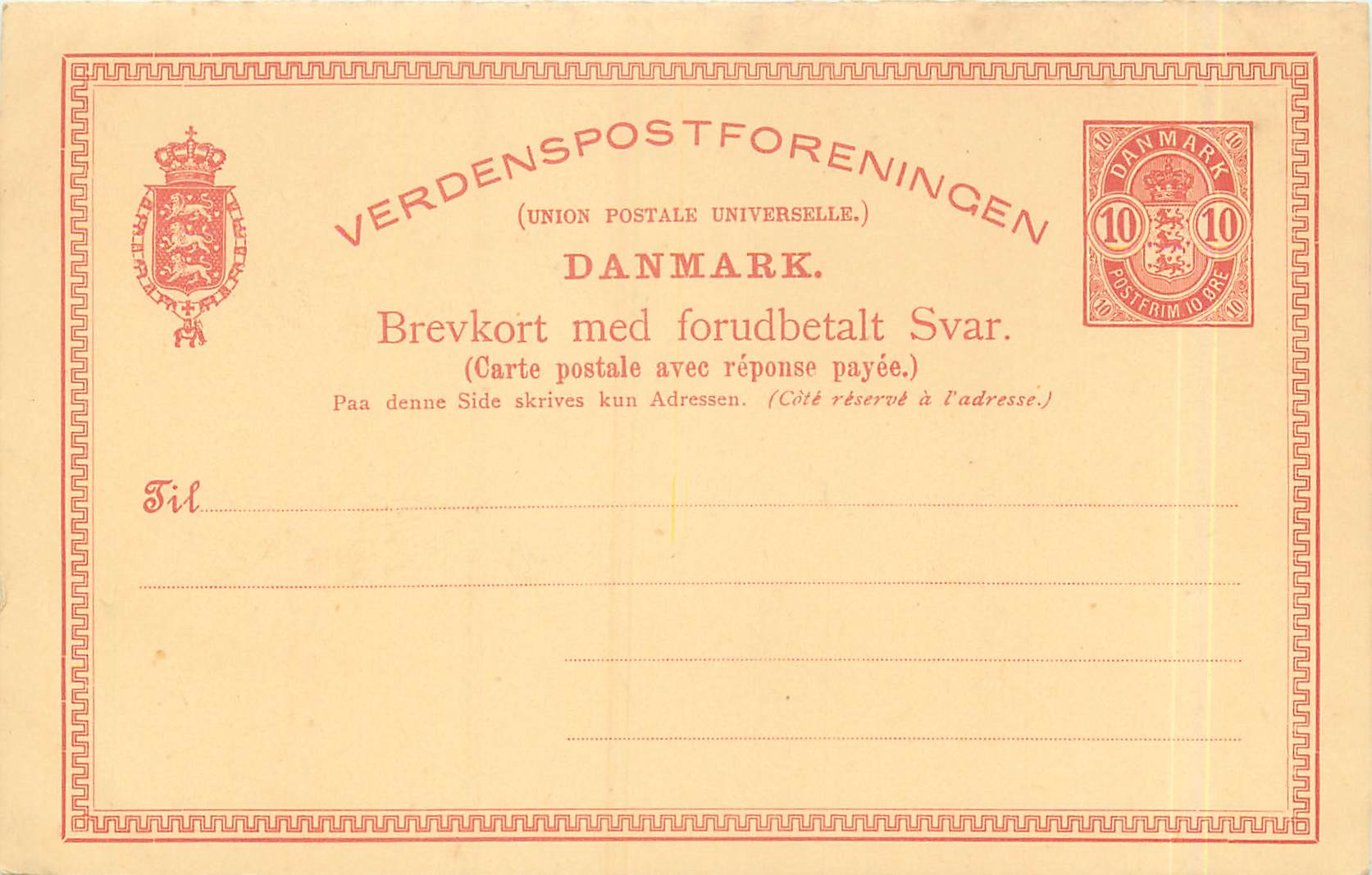 Entier Postal Stationary Denmark  10o Lion with reply card