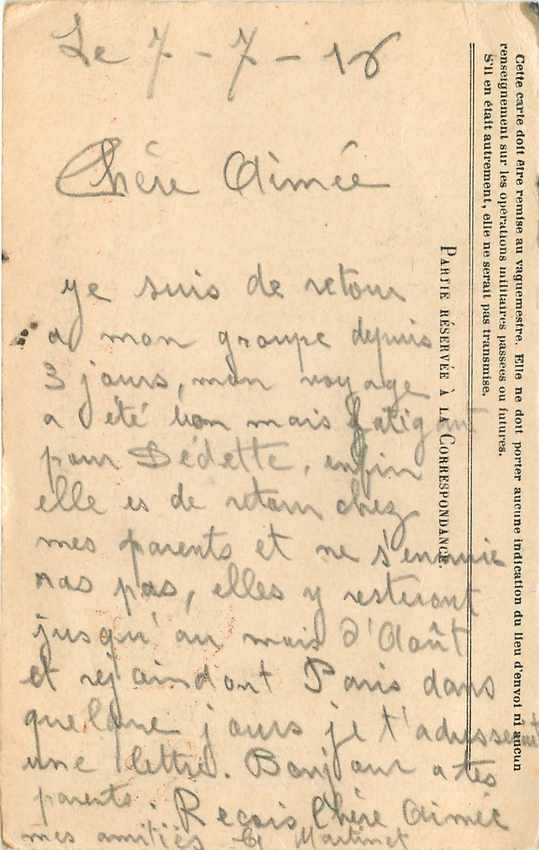 Carte Franchise Militaire Aimee Berthaud Baudry Suisse — Rückseite