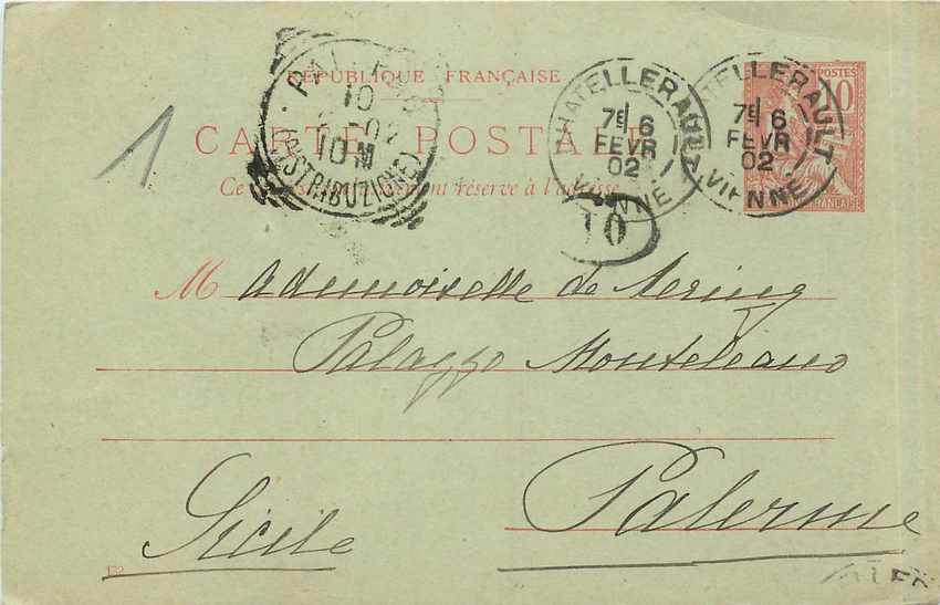 Entier Postal Stationary 10c Mouchon pour Palerme