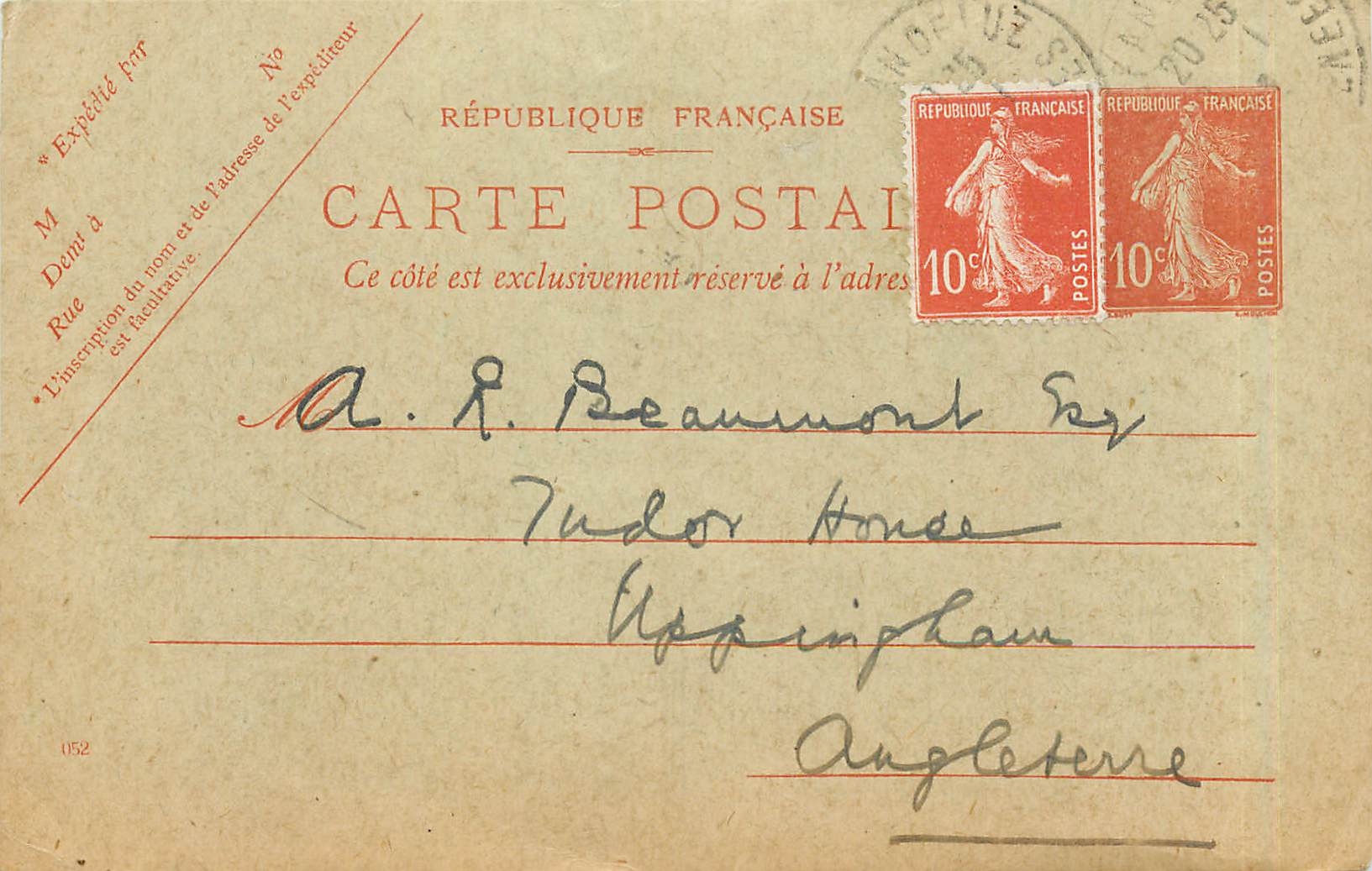 Entier Postal Stationary 10c Semeuse pour Berlin