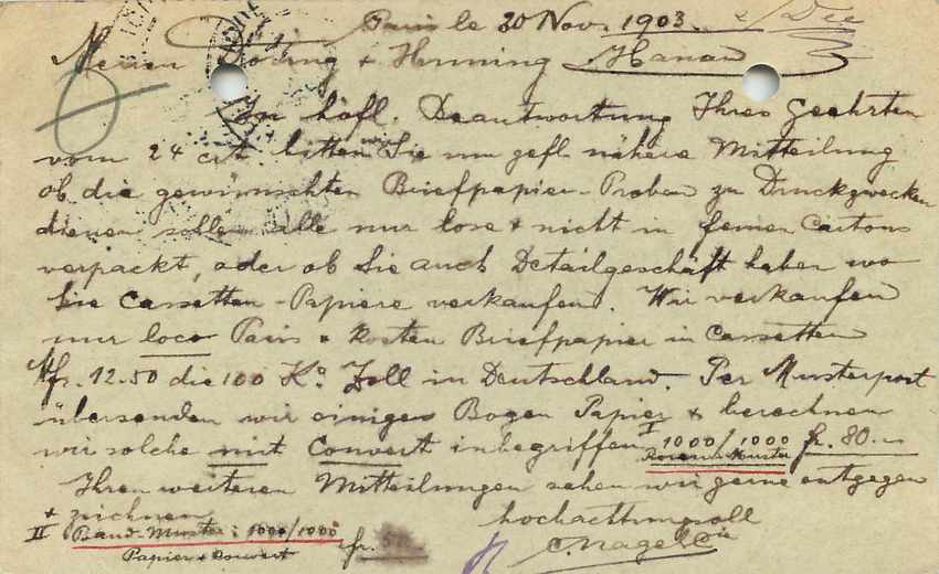 Entier Postal Stationary 10c Mouchon pour Hanau — Rückseite