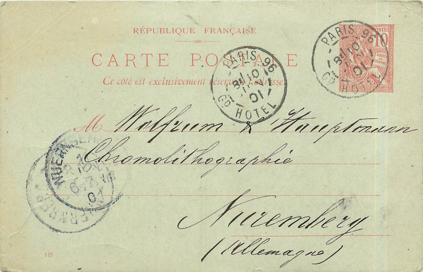 Entier Postal Stationary 10c Mouchon pour Nurmberg