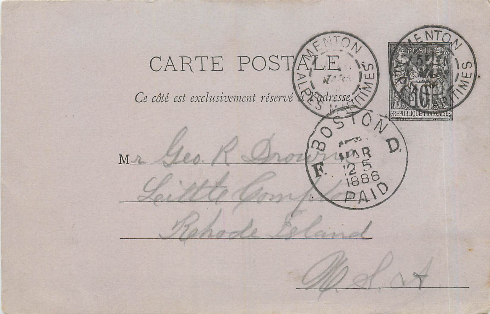 Entier Postal Stationary 10c Sage pour USA Rhode Island