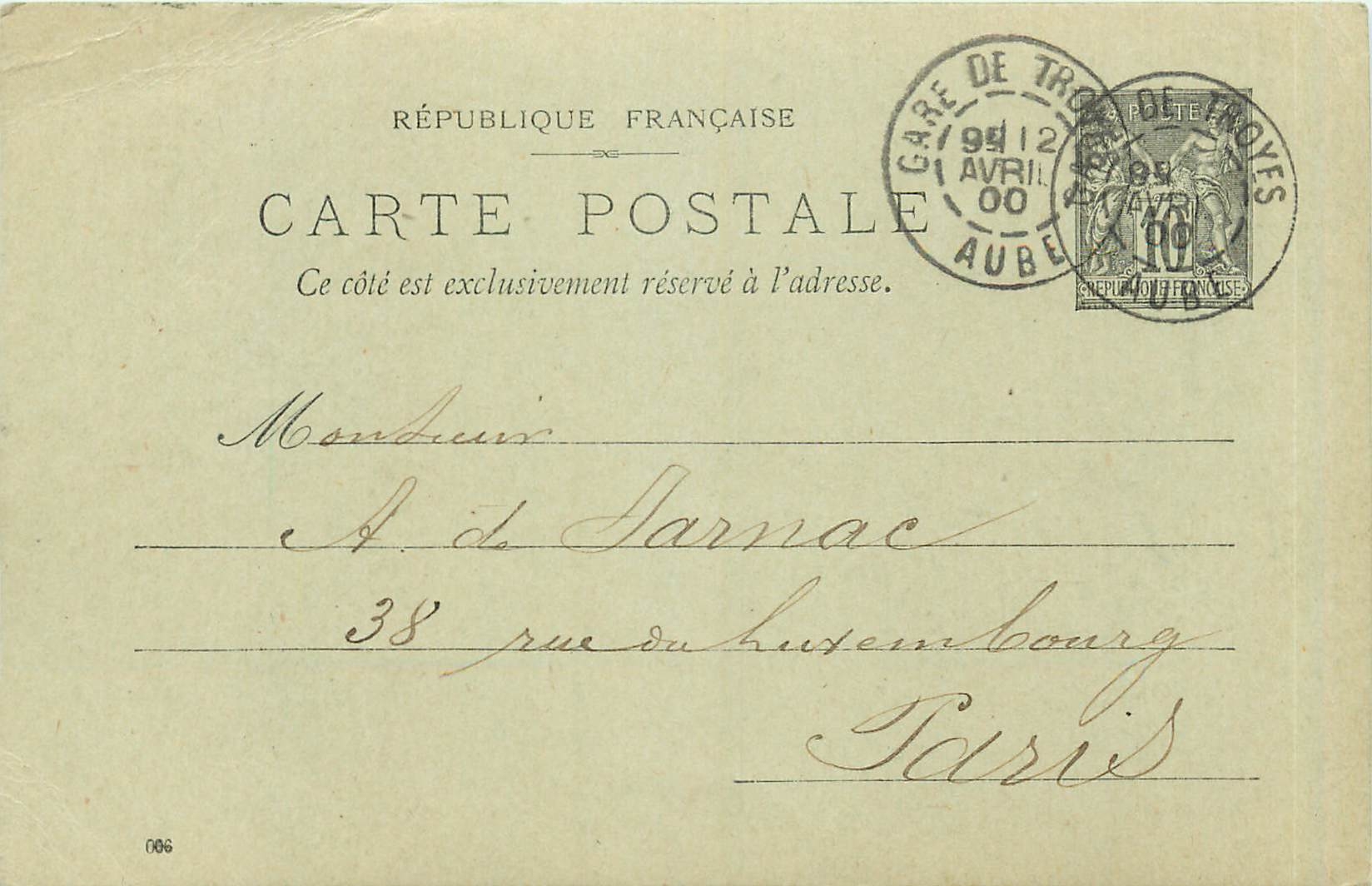 Entier Postal Stationary 10c Sage pour Paris