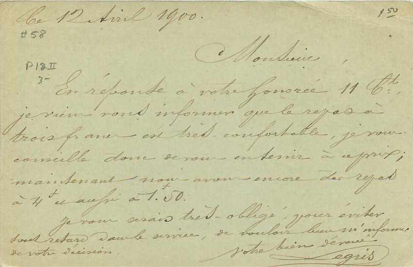 Entier Postal Stationary 10c Sage pour Paris — Rückseite