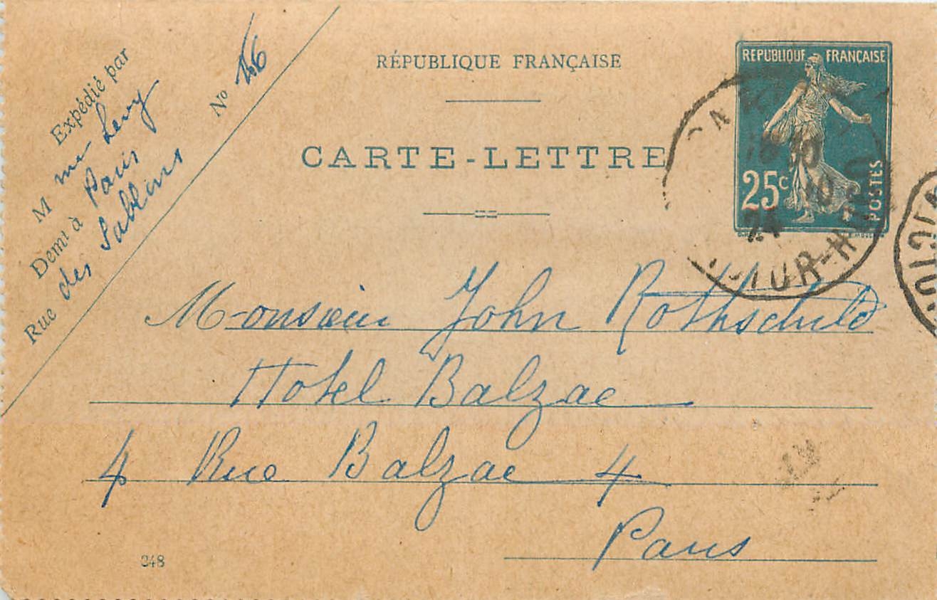 Entier Postal Stationary 25c Semeuse pour Paris