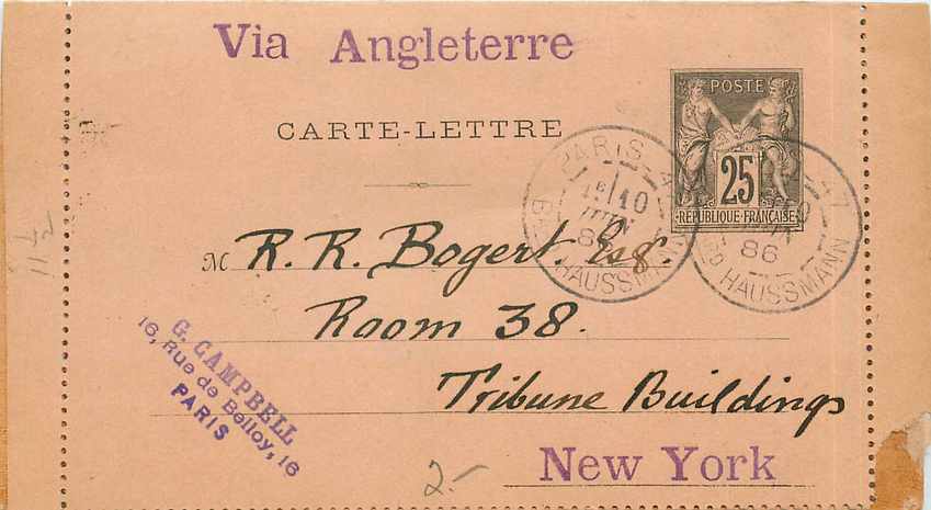 Entier Postal Stationary 25c Sage pour New York