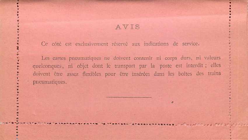 Entier Postal Stationary 1F Pneumatique 60c Taxe reduite  — Rückseite