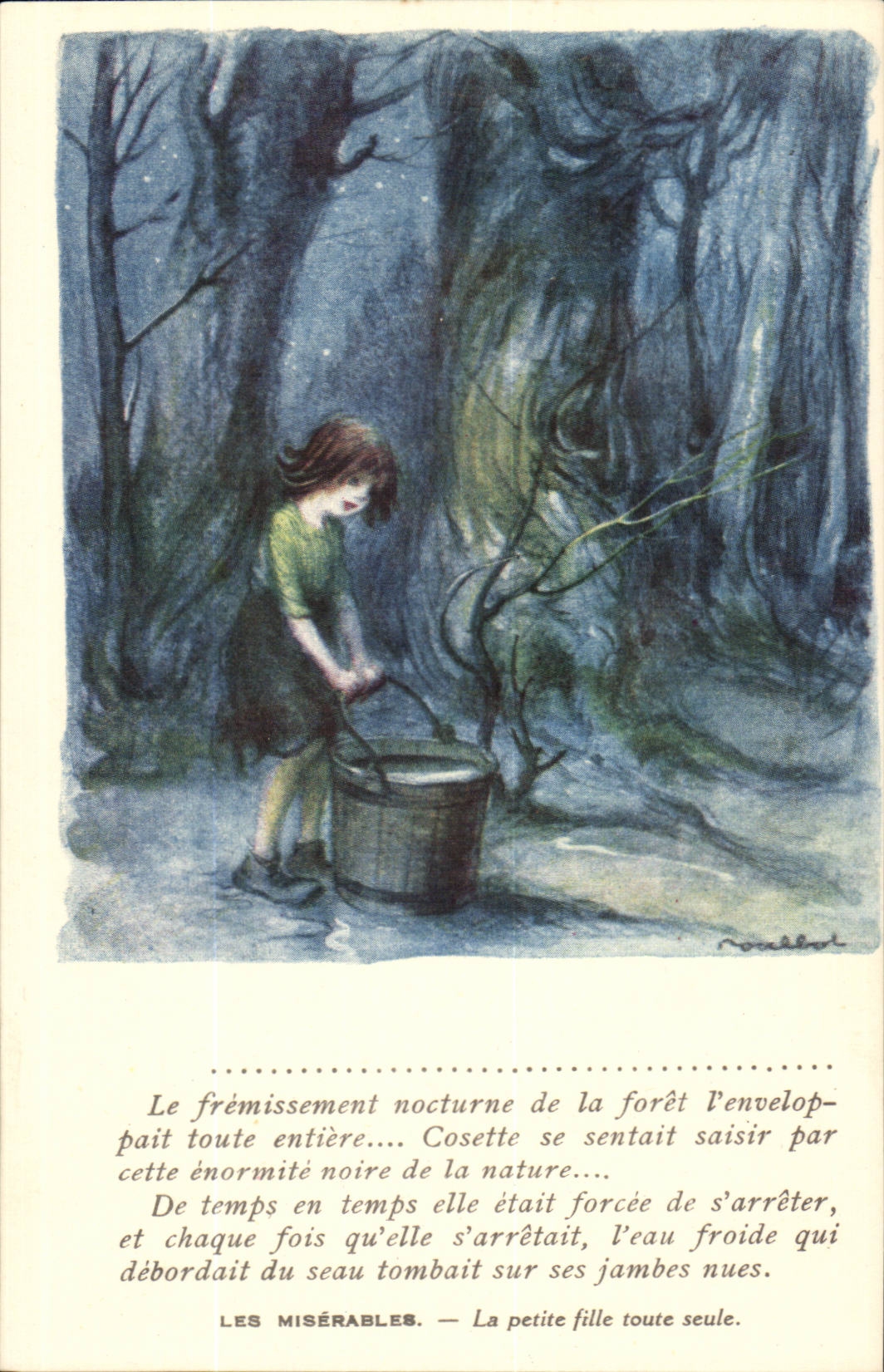 CPA Fantaisie Victor hugo Les Miserables La petite fille toute seule Cosette Illustrateur Litterature