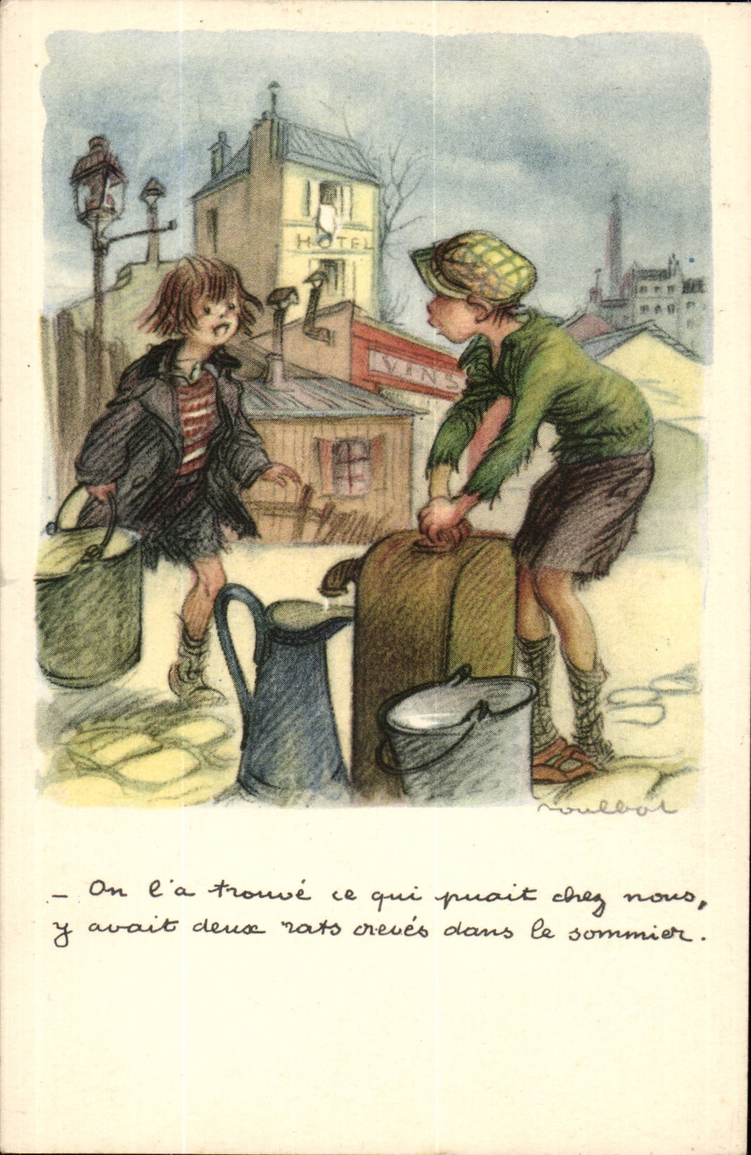 CPA Fantaisie On l'a trouve ce qui puait chez nous y avait deux rats creves dans le sommier Illustrateur Poulbot