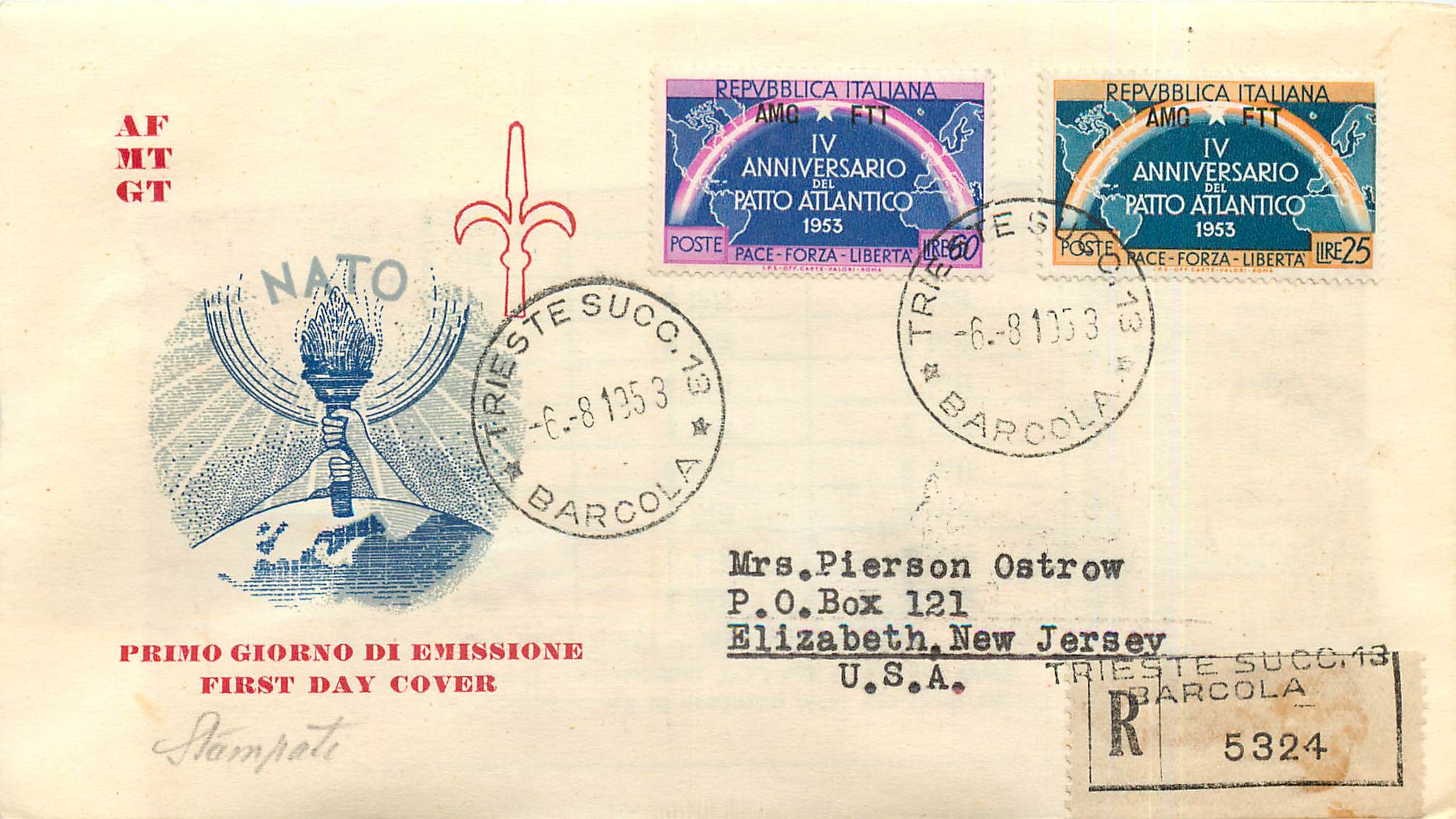 Entier Postal Stationary Italie Italia AMG FTT 1953 FDC Patto Atlantico Pacte Atlantique OTAN NATO