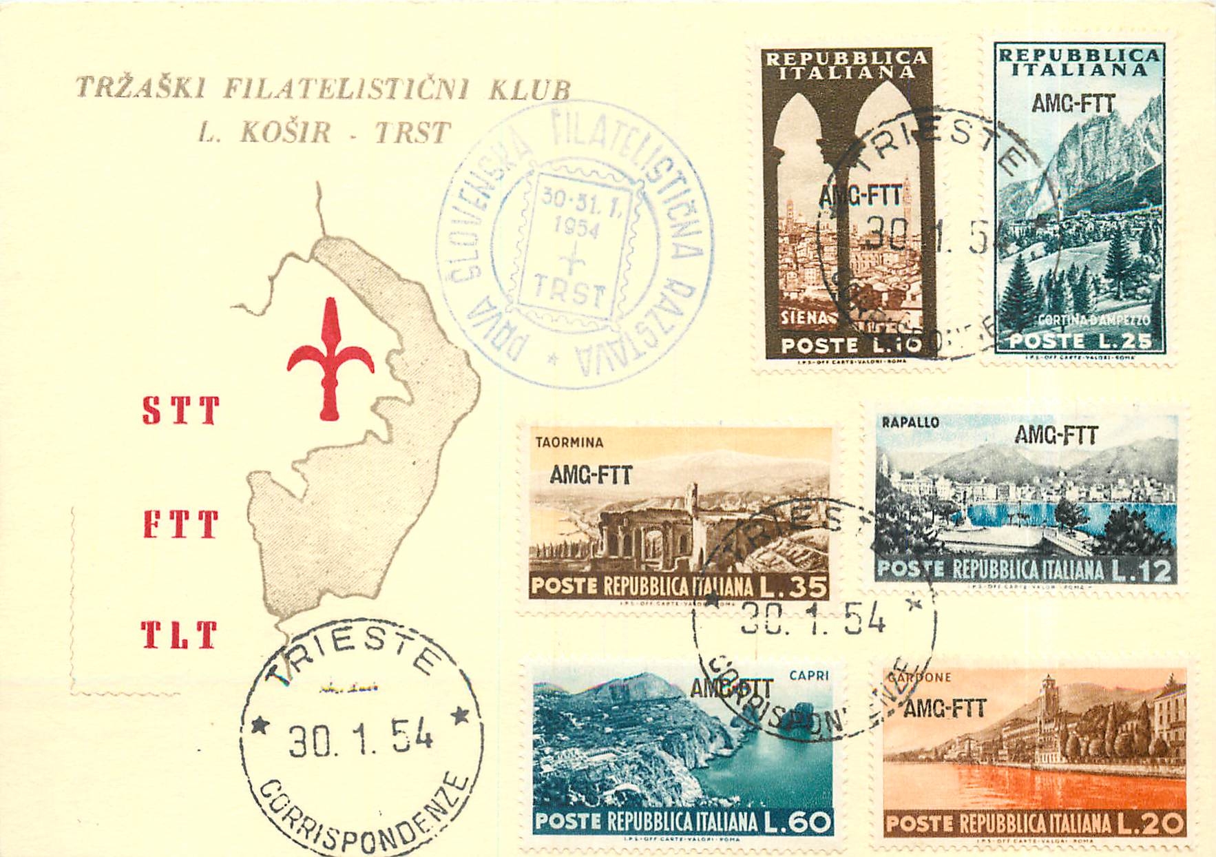 Lettre Cover Italie Italia AMG FTT FDC FDC 1954
