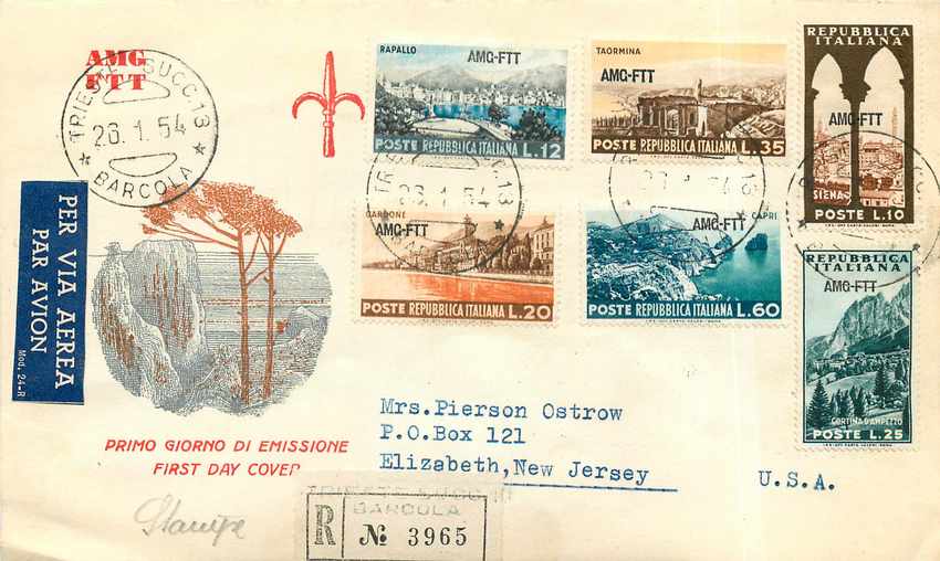 Lettre Cover Italie Italia AMG FTT  FDC 1954 