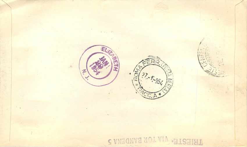 Lettre Cover Italie Italia AMG FTT  FDC 1954  — Rückseite