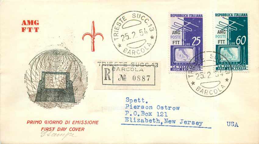 Lettre Cover Italie Italia AMG FTT Television TV 1954 FDC