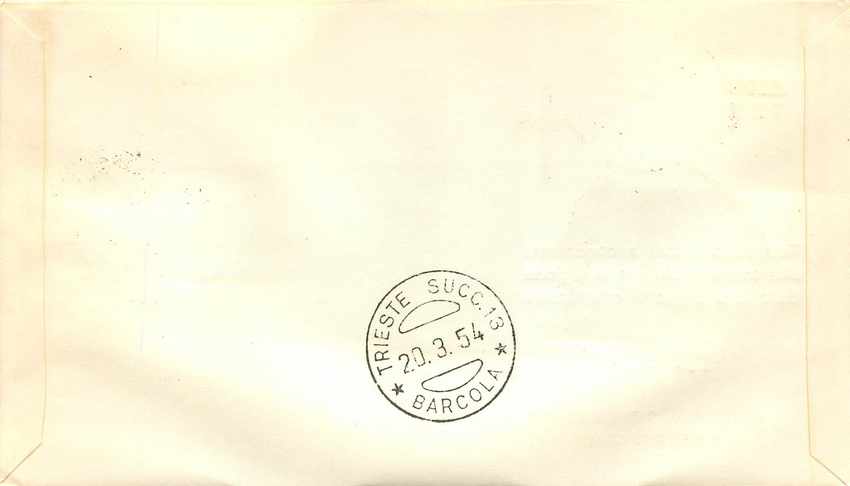 Lettre Cover Italie Italia AMG FTT Timbre Courant 25 L FDC 1954 — Back