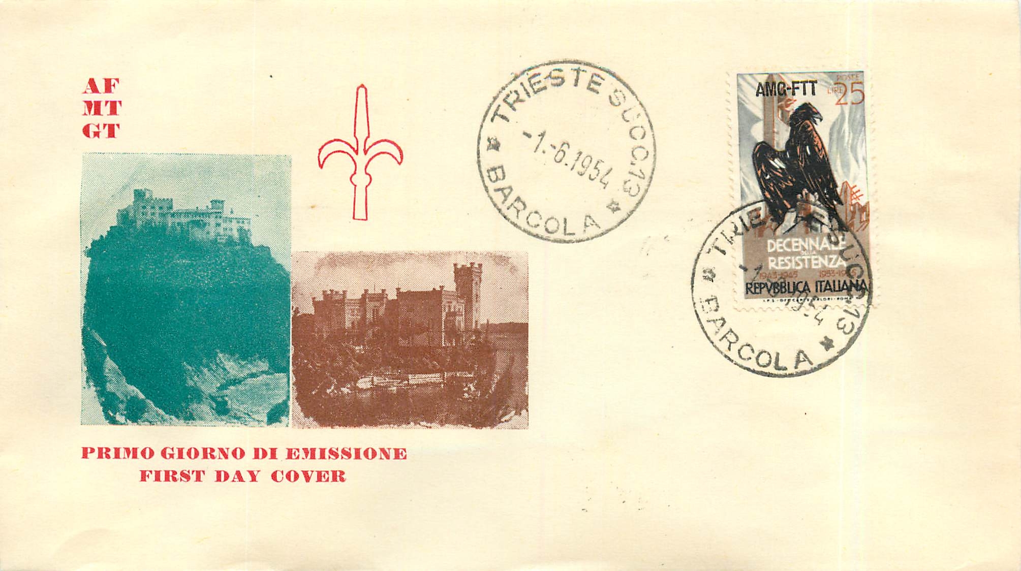 Lettre Cover Italie Italia AMG FTT FDC 1954 Aigle Resistenza Militaria Trieste