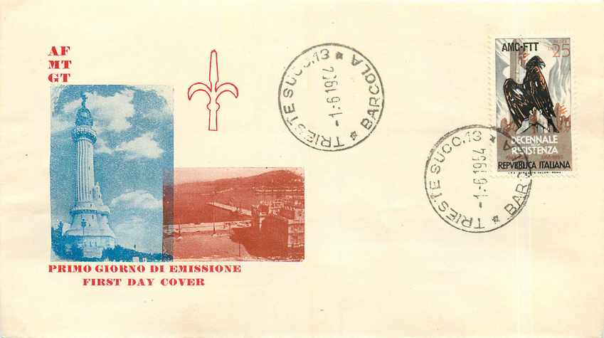 Lettre Cover Italie Italia AMG FTT FDC 1954 Aigle Resistenza Militaria Trieste