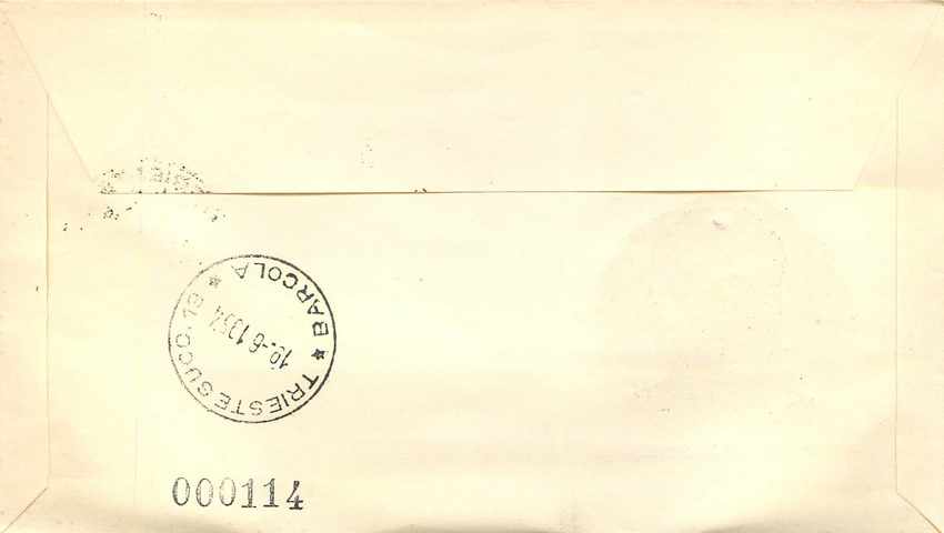 Lettre Cover Italie Italia AMG FTT Alfredo Catalani FDC 1954 — Back