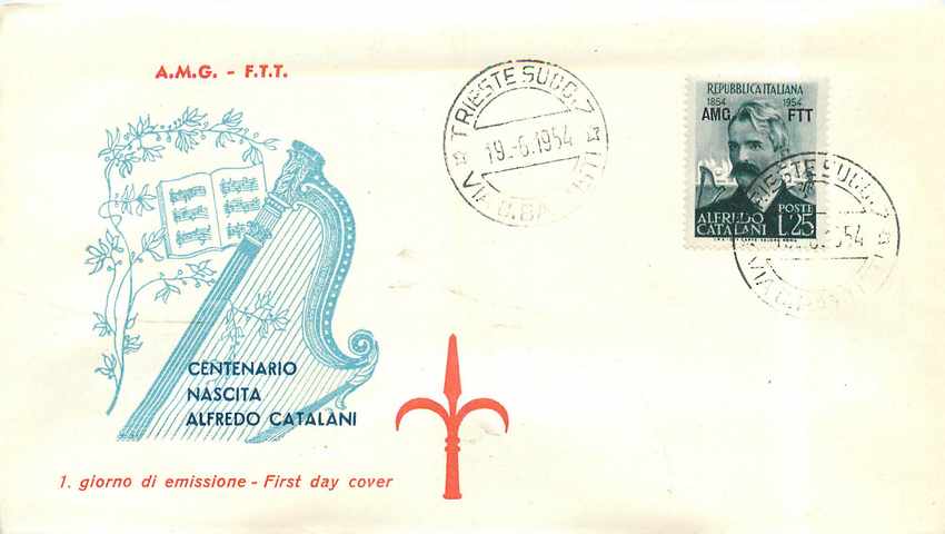 Lettre Cover Italie Italia AMG FTT Alfredo Catalani FDC 1954 Musique Harpe