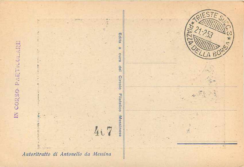 CARTE MAXMUM Italie Italia AMG FTT  Mostra Diantonello 1953 — Back