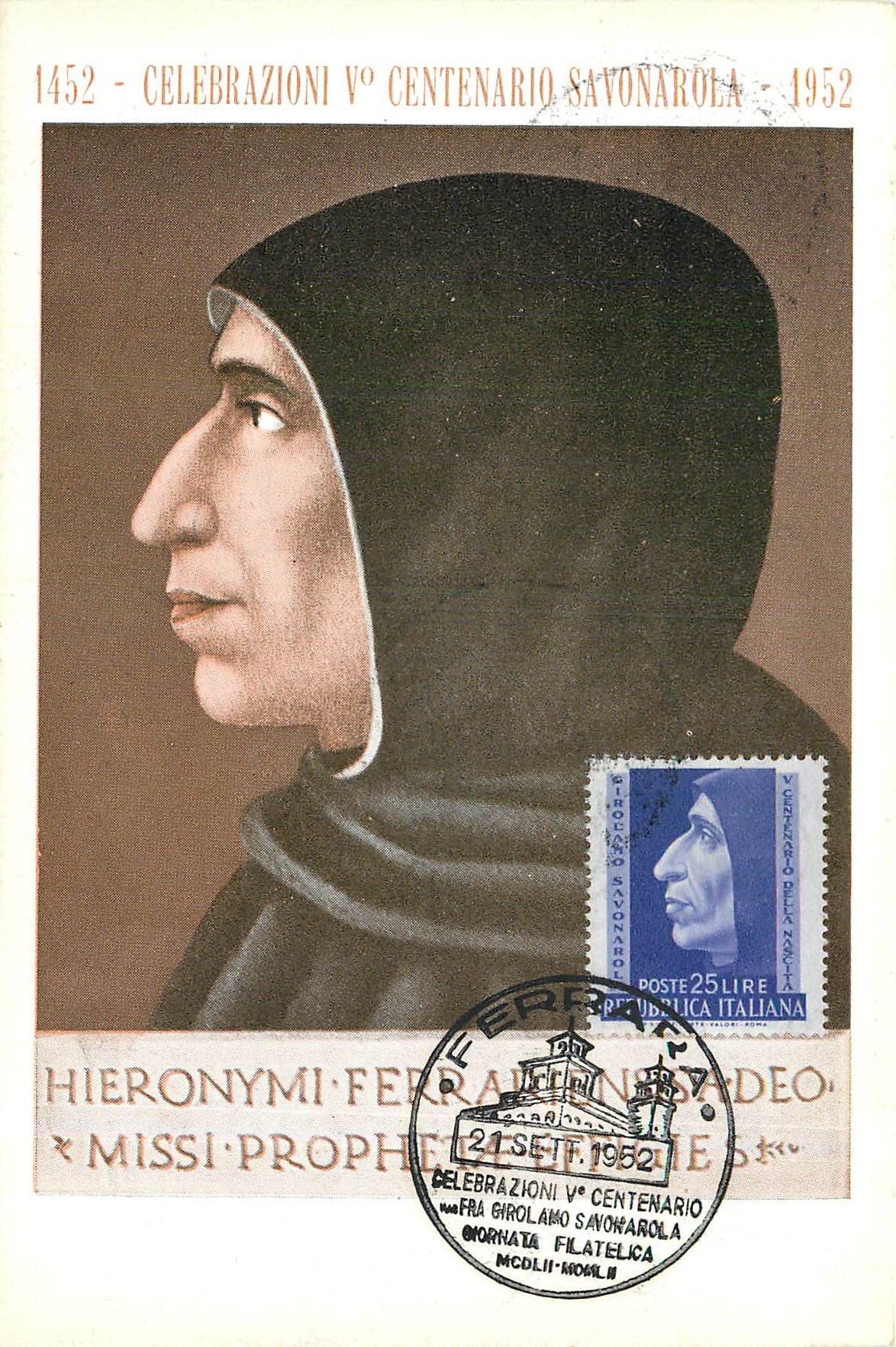 CARTE MAXIMUM Italia AMG FTT Girolamo Savonarola 1952