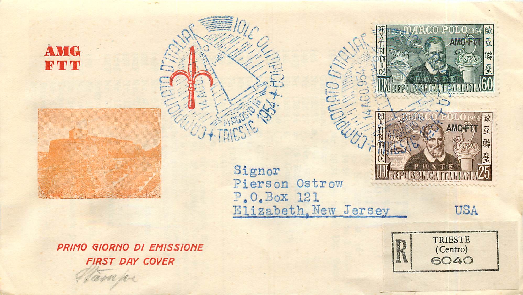 Lettre Cover Italia AMG FTT Marco Polo Chine China  FDC 1954