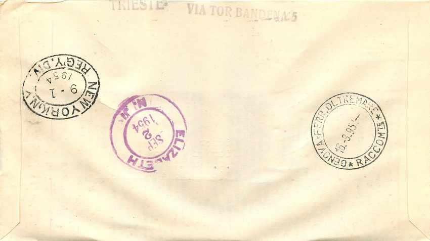 Lettre Cover Italia AMG FTT Marco Polo Chine China  FDC 1954 — Back