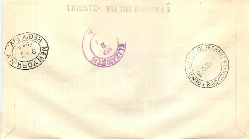 Lettre Cover Italia AMG FTT Marco Polo Chine China  FDC 1954 Bateau Yacht — Back