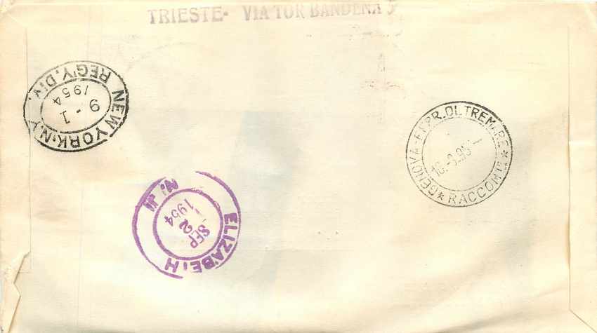 Lettre Cover Italia AMG FTT Marco Polo Chine China  FDC 1954 Bateau Yacht — Back