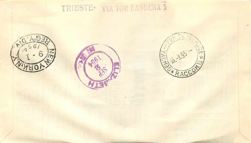 Lettre Cover Italia AMG FTT Marco Polo Chine China  FDC 1954 Bateau Yacht — Verso