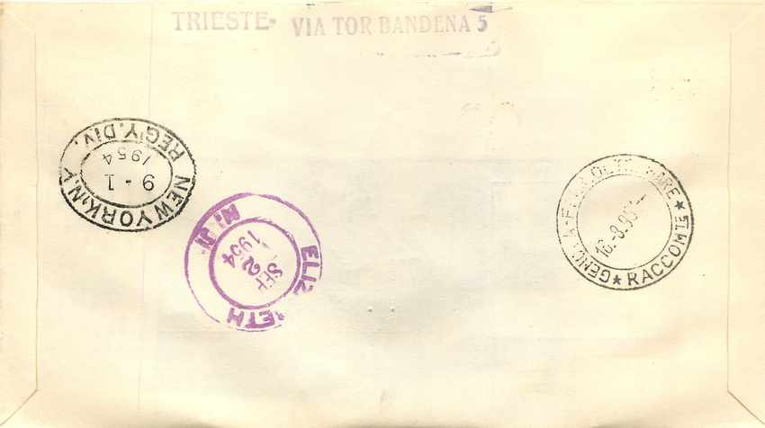 Lettre Cover Italia AMG FTT Marco Polo Chine China  FDC 1954 Bateau Yacht — Verso