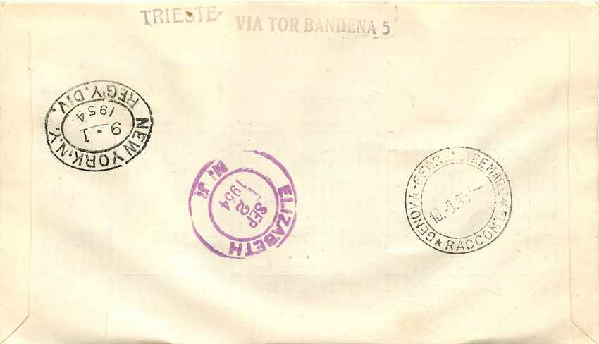 Lettre Cover Italia AMG FTT Marco Polo Chine China  FDC 1954 Bateau Yacht — Verso