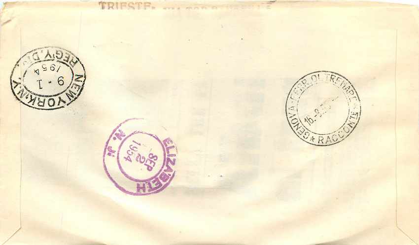Lettre Cover Italia AMG FTT Marco Polo Chine China  FDC 1954 Bateau Yacht — Back