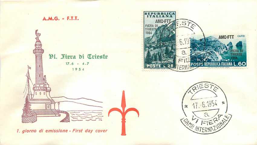 Lettre Cover Italia AMG FTT Fiera di Trieste Phare 1954