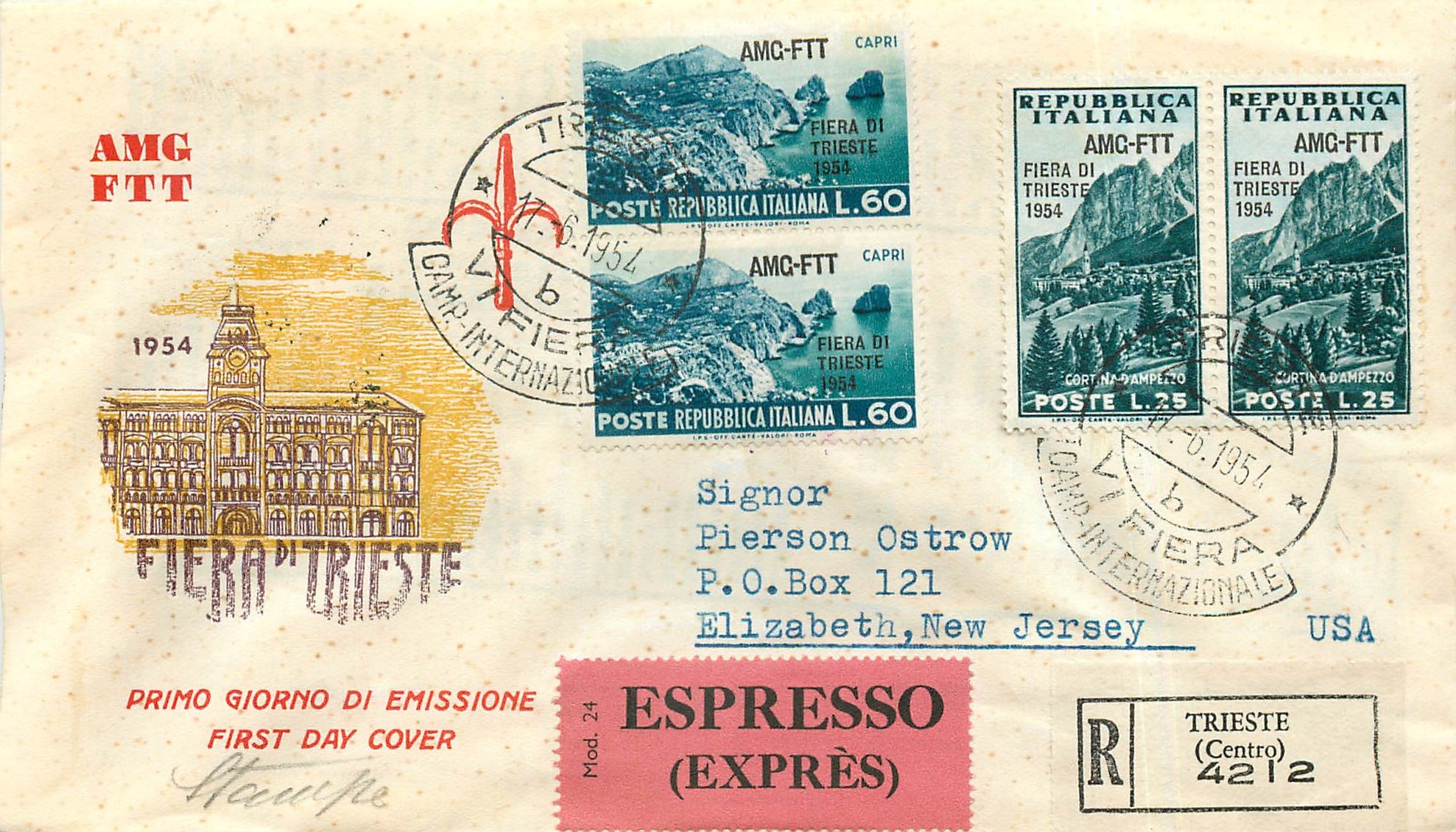 Lettre Cover Italia AMG FTT Fiera di Trieste 1954 