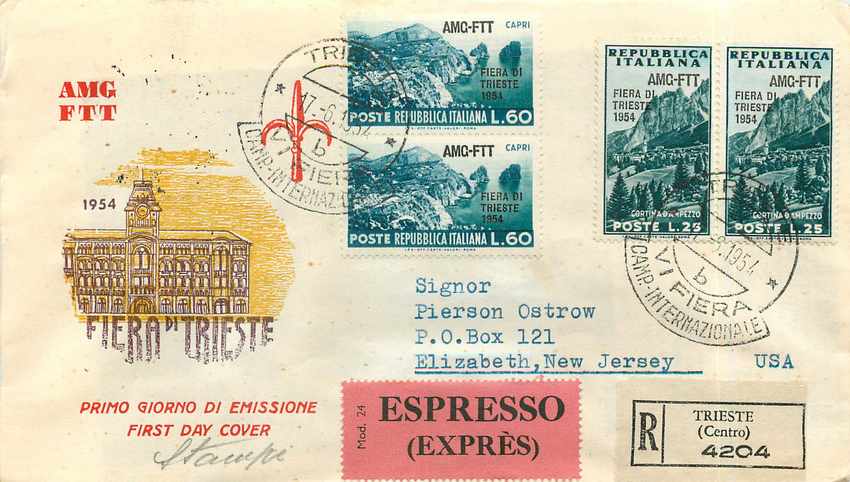 Lettre Cover Italie Italia AMG FTT FDC Fiera di Trieste 1954