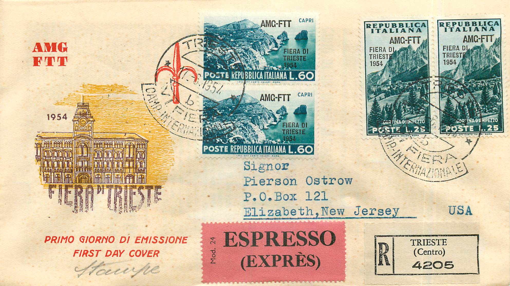 Lettre Cover Italie Italia AMG FTT FDC Fiera di Trieste 1954