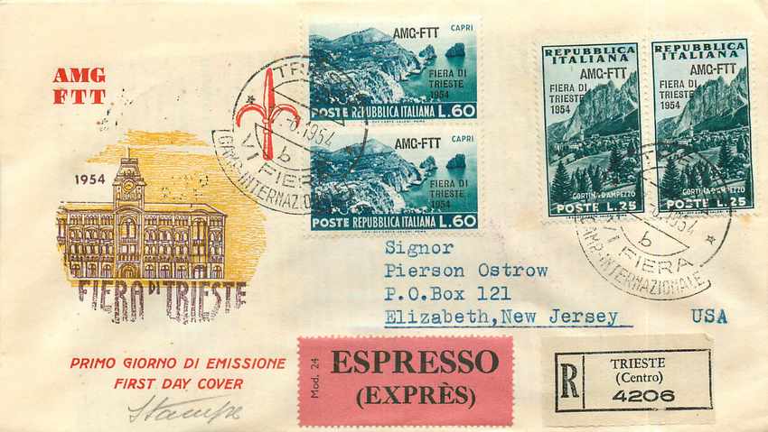 Lettre Cover Italie Italia AMG FTT FDC Fiera di Trieste 1954