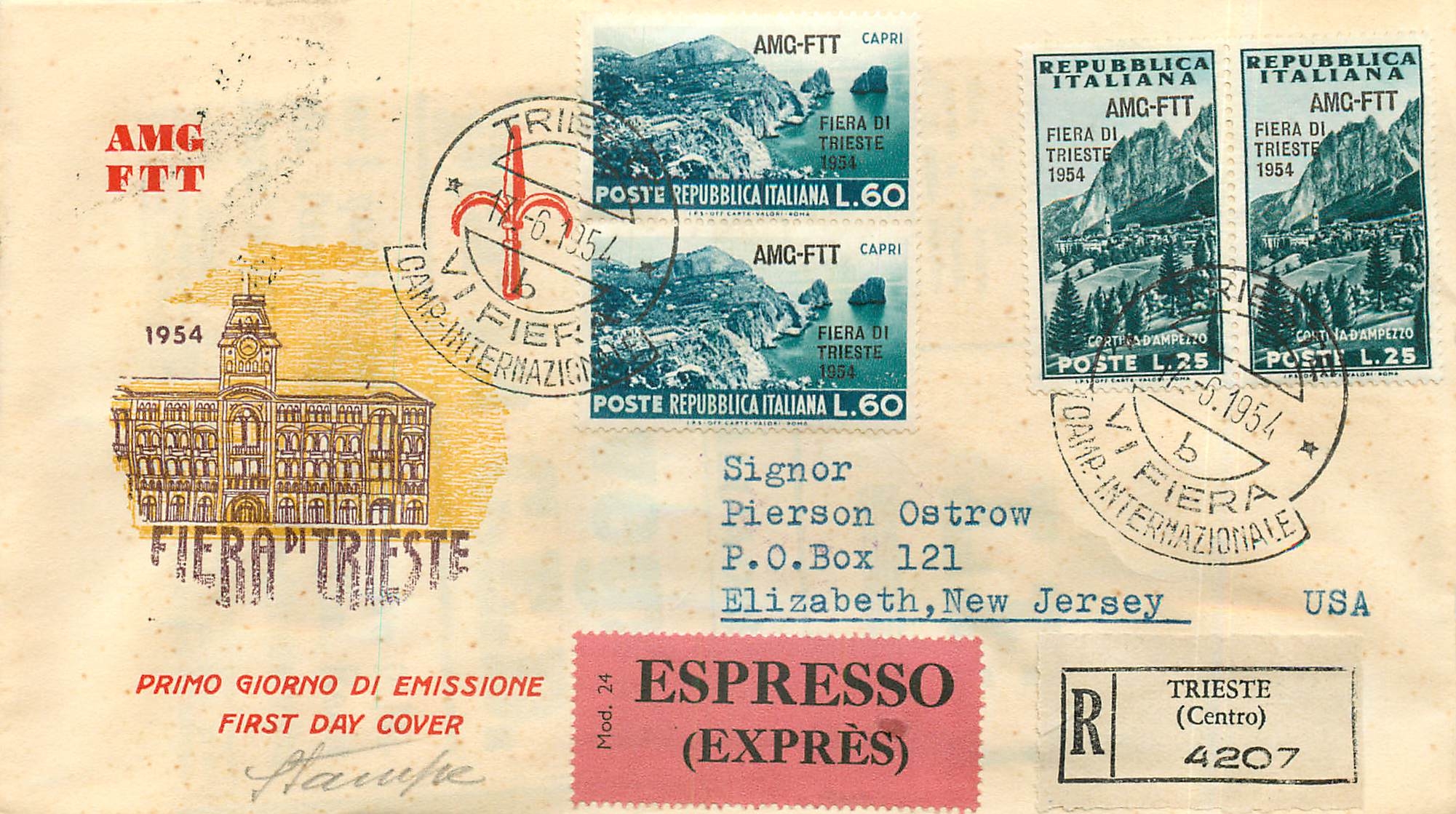 Lettre Cover Italie Italia AMG FTT FDC Fiera di Trieste 1954