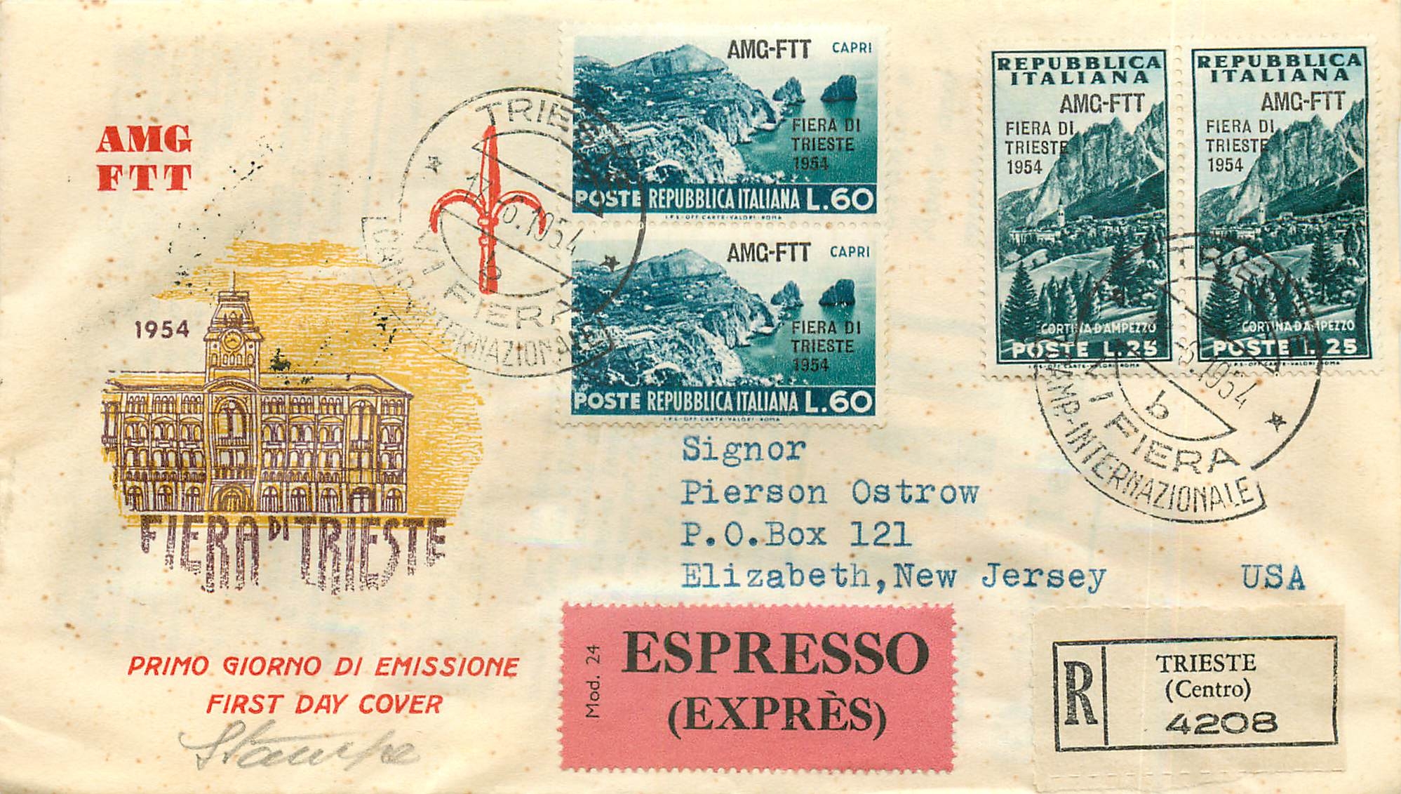 Lettre Cover Italie Italia AMG FTT FDC Fiera di Trieste 1954