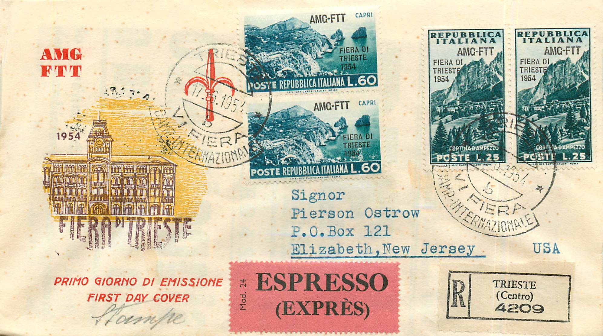 Lettre Cover Italie Italia AMG FTT FDC Fiera di Trieste 1954