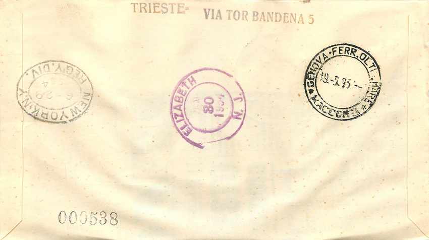 Lettre Cover Italie Italia AMG FTT FDC Fiera di Trieste 1954 — Rückseite