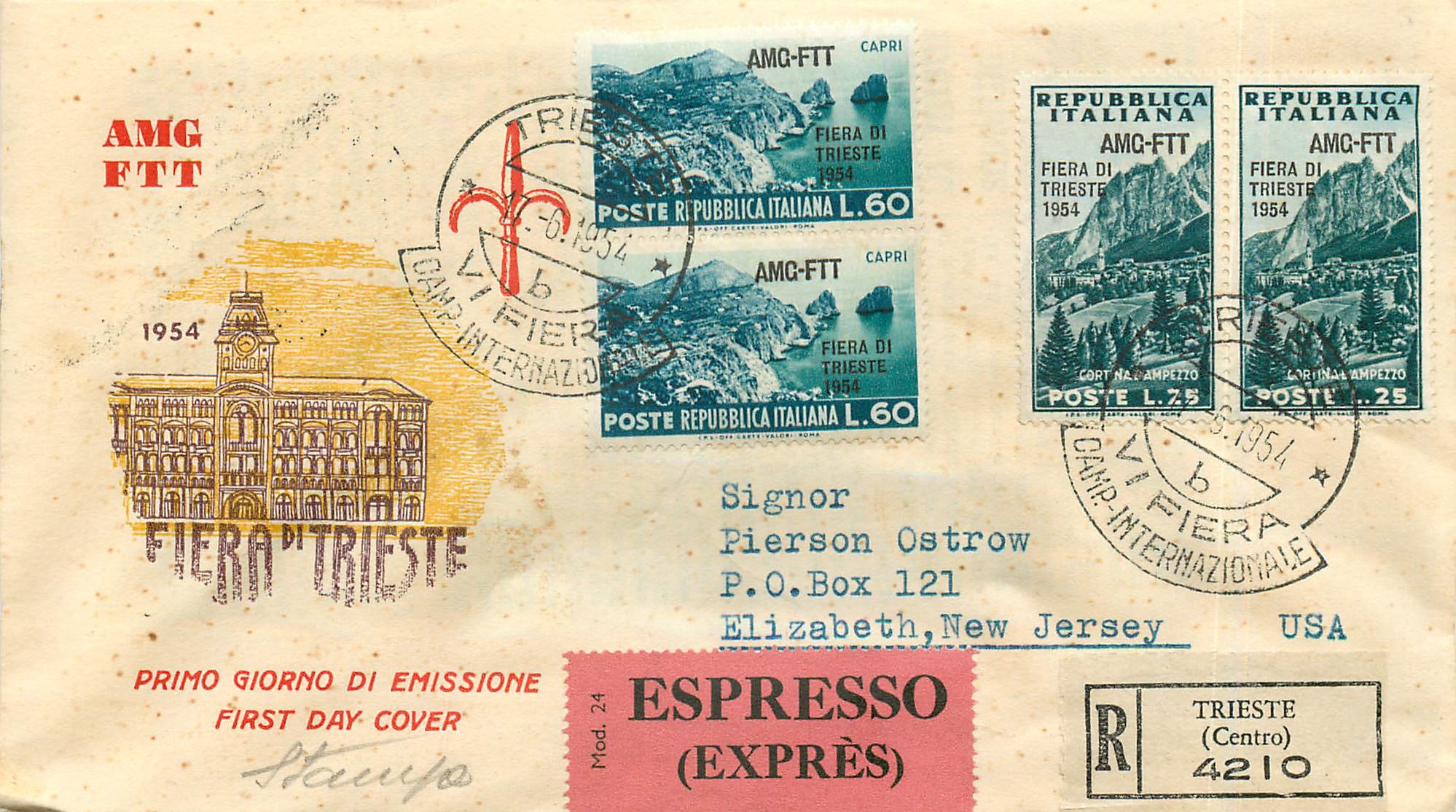 Lettre Cover Italie Italia AMG FTT FDC Fiera di Trieste 1954